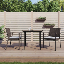 vidaXL 3-részes polyrattan és acél kerti étkezőgarnitúra párnával (3186969) kerti bútor