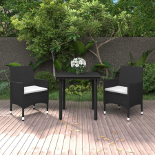 vidaXL 3 részes polyrattan és üveg kerti étkezőgarnitúra párnákkal kerti bútor
