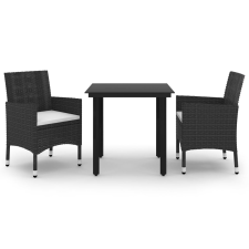 vidaXL 3 részes polyrattan és üveg kerti étkezőgarnitúra párnákkal (3099679) kerti bútor