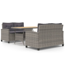 vidaXL 3 részes polyrattan kerti étkezőgarnitúra szürke párnákkal (3095248) kerti bútor