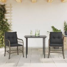vidaXL 3 részes szürke polyrattan bisztrógarnitúra párnákkal kerti bútor