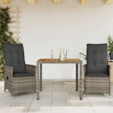 vidaXL 3 részes szürke polyrattan bisztrógarnitúra párnákkal kerti bútor