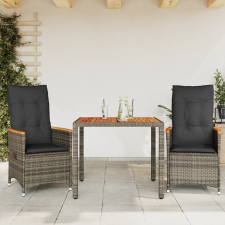 vidaXL 3 részes szürke polyrattan bisztrógarnitúra párnákkal kerti bútor
