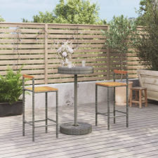 vidaXL 3-részes szürke polyrattan és tömör akácfa kerti bárszett kerti bútor