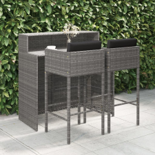vidaXL 3 részes szürke polyrattan kerti bárszett párnákkal kerti bútor