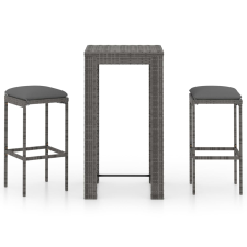 vidaXL 3 részes szürke polyrattan kerti bárszett párnákkal (3064776) kerti bútor