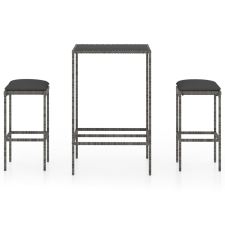 vidaXL 3 részes szürke polyrattan kerti bárszett párnákkal (3064818) kerti bútor