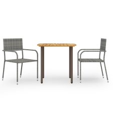 vidaXL 3 részes szürke polyrattan kerti étkezőgarnitúra (3072488) kerti bútor