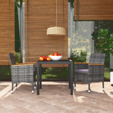 vidaXL 3 részes szürke polyrattan kerti étkezőgarnitúra párnákkal kerti bútor