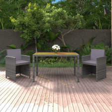 vidaXL 3 részes szürke polyrattan kerti étkezőgarnitúra párnákkal kerti bútor