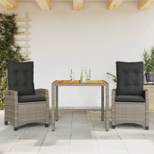 vidaXL 3 részes szürke polyrattan kerti étkezőgarnitúra párnával kerti bútor
