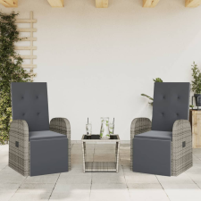vidaXL 3 részes szürke polyrattan kerti étkezőgarnitúra párnával kerti bútor