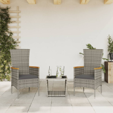 vidaXL 3 részes szürke polyrattan kerti étkezőgarnitúra párnával kerti bútor