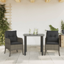 vidaXL 3 részes szürke polyrattan kerti étkezőgarnitúra párnával kerti bútor