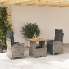 vidaXL 3 részes szürke polyrattan kerti étkezőgarnitúra párnával kerti bútor