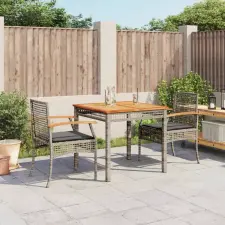 vidaXL 3 részes szürke polyrattan kerti étkezőgarnitúra párnával kerti bútor