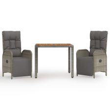 vidaXL 3 részes szürke polyrattan kerti étkezőgarnitúra párnával (3185044) kerti bútor
