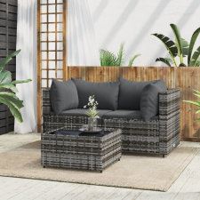 vidaXL 3 részes szürke polyrattan kerti ülőgarnitúra párnákkal kerti bútor