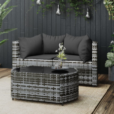 vidaXL 3 részes szürke polyrattan kerti ülőgarnitúra párnákkal kerti bútor