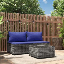 vidaXL 3 részes szürke polyrattan kerti ülőgarnitúra párnákkal kerti bútor