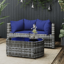 vidaXL 3 részes szürke polyrattan kerti ülőgarnitúra párnákkal kerti bútor