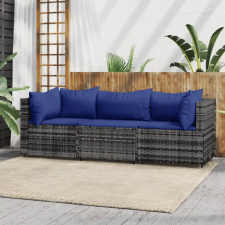 vidaXL 3-részes szürke polyrattan kerti ülőgarnitúra párnákkal kerti bútor