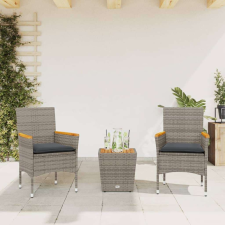 vidaXL 3 részes szürke polyrattan/üveg bisztrógarnitúra párnákkal kerti bútor
