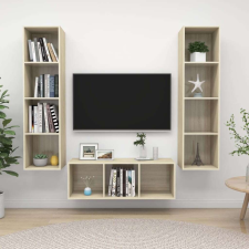 vidaXL 3 részes tölgyszínű forgácslap TV-szekrény szett bútor