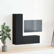 vidaXL 3 Részes TV Szekrény Készlet, Fekete Tölgyből, mérnöki fafeldolgozásból. bútor