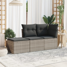 vidaXL 3 részes világosszürke polyrattan kerti ülőgarnitúra párnával kerti bútor