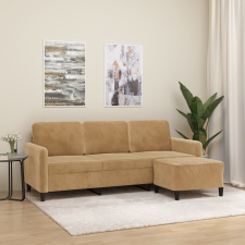 vidaXL 3 személyes barna bársonykanapé lábtartóval 180 cm bútor