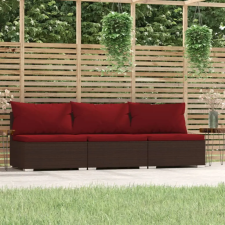 vidaXL 3-személyes barna polyrattan kanapé párnákkal kerti bútor