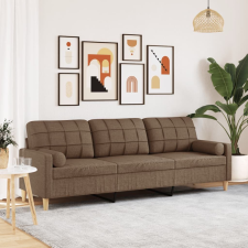 vidaXL 3 személyes barna szövet kanapé díszpárnákkal 210 cm bútor