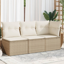 vidaXL 3 személyes bézs polyrattan kerti kanapé párnával kerti bútor