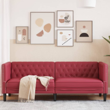 vidaXL 3 személyes bordó műbőr Chesterfield kanapé bútor