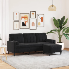 vidaXL 3 személyes fekete bársonykanapé lábtartóval 180 cm bútor