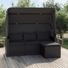 vidaXL 3-személyes fekete polyrattan kanapé tetővel és lábtartóval kerti bútor