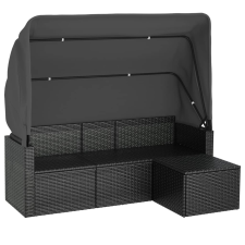 vidaXL 3-személyes fekete polyrattan kanapé tetővel és lábtartóval (362334) kerti bútor