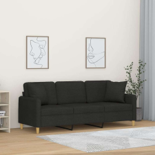 vidaXL 3 személyes fekete szövet kanapé díszpárnákkal 180 cm bútor