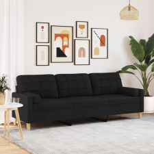 vidaXL 3 személyes fekete szövet kanapé díszpárnákkal 210 cm bútor