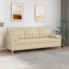 vidaXL 3 személyes krémszínű szövet kanapé díszpárnákkal 180 cm bútor