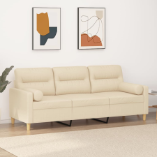 vidaXL 3 személyes krémszínű szövet kanapé díszpárnákkal 180 cm bútor