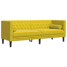 vidaXL 3 személyes sárga bársony Chesterfield kanapé hengerpárnákkal (372699) bútor
