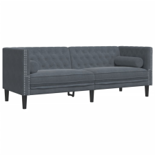 vidaXL 3 személyes sötétszürke bársony Chesterfield kanapé párnákkal (372694) bútor