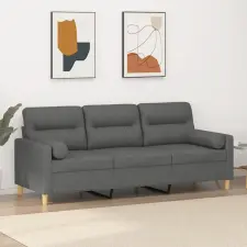 vidaXL 3 személyes sötétszürke szövet kanapé díszpárnákkal 180 cm bútor