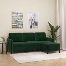 vidaXL 3 személyes sötétzöld bársony kanapé lábtartóval 180 cm bútor