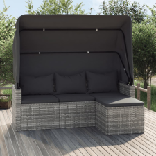 vidaXL 3-személyes szürke polyrattan kanapé tetővel és lábtartóval kerti bútor