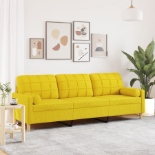 vidaXL 3 személyes világossárga szövet kanapé díszpárnákkal 210 cm bútor