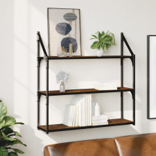 vidaXL 3 szintes füstös sonoma színű szerelt fa fali polc 80x21x78,5cm bútor
