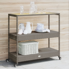 vidaXL 3 szintes szürke polyrattan és tömör akácfa zsúrkocsi bútor